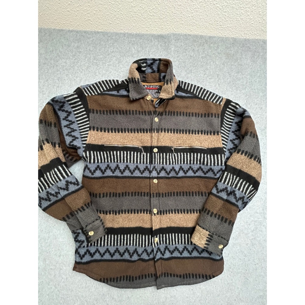 Rustic Outfitters Mens Fleece Southwestern Aztec Button Down Shirt Large Brown